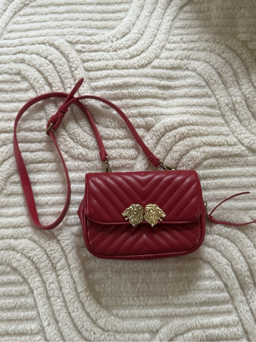 Zara Red Quilted Crossbody with Gold Leaf Accent